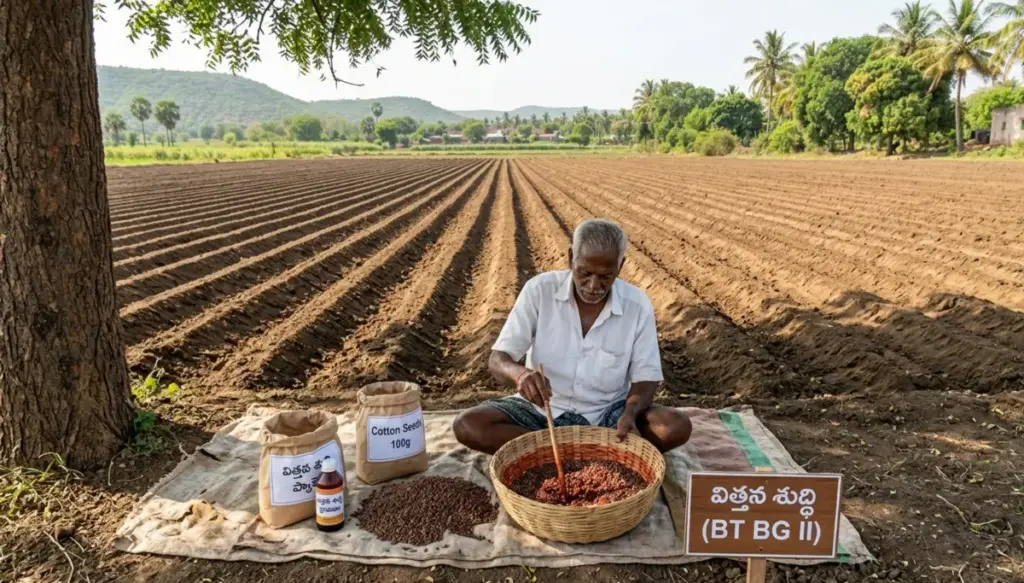 cotton seed treatment పత్తి విత్తన శుద్ధి (cotton seed treatment)