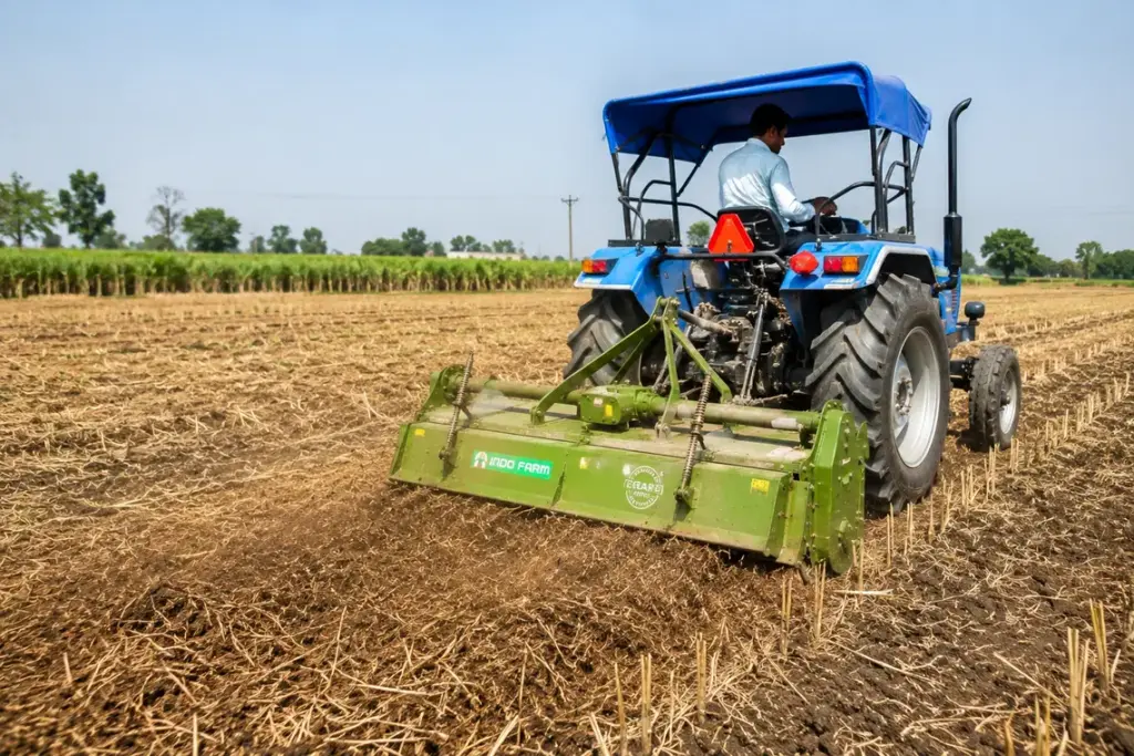 Crop Residue Management Using Rotavator and Mulcher – పంట వ్యర్థాలను కాల్చకుండా భూమిలో కలుపుతున్న రైతు