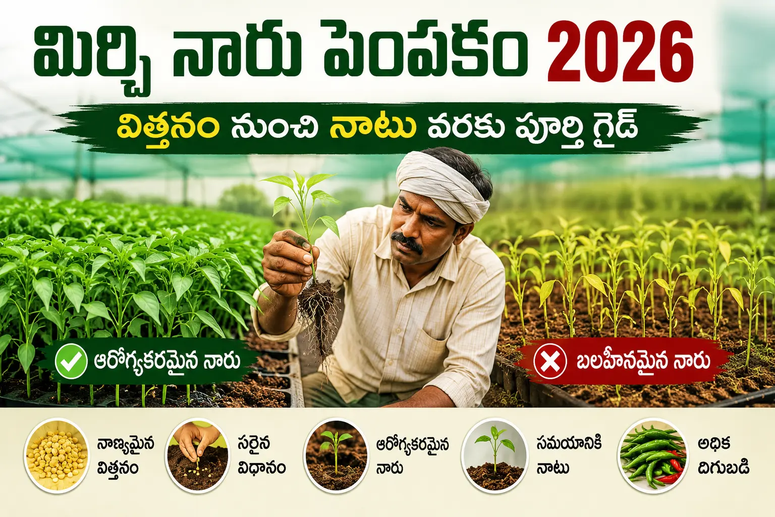 మిర్చి నారు పెంపకం 2026 - విత్తనం నుంచి నాటు వరకు పూర్తి గైడ్