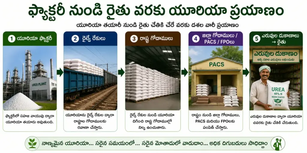 urea supply chain యూరియా సరఫరా వ్యవస్థ ఫ్యాక్టరీ నుంచి రైతు వరకు