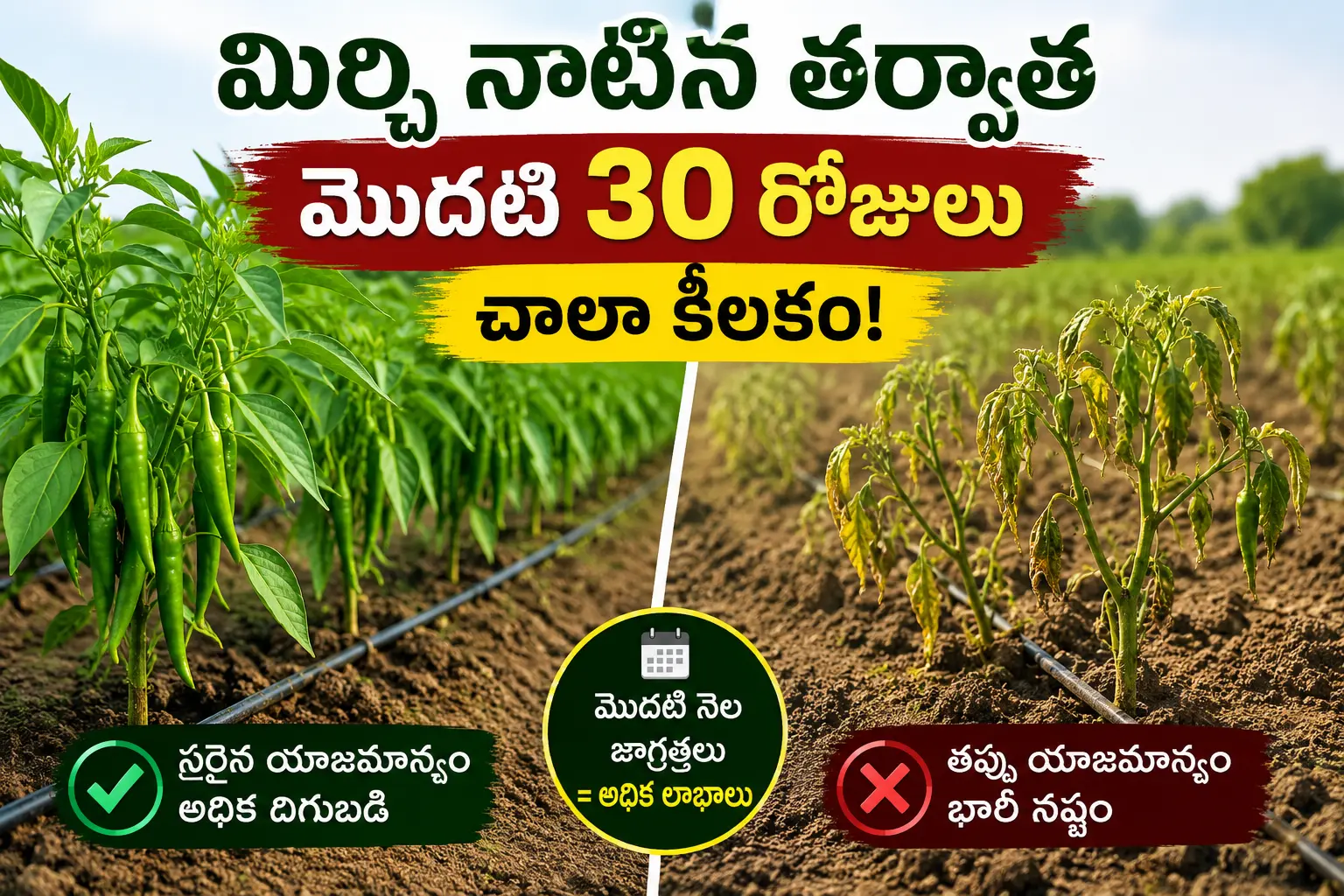 మిర్చి నాటిన తర్వాత మొదటి 30 రోజుల యాజమాన్యం
