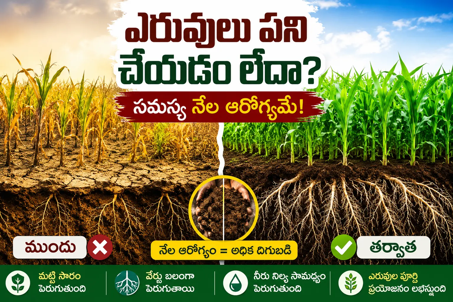 నేల ఆరోగ్యం తగ్గడం వల్ల ఎరువుల ప్రభావం తగ్గుతున్న పొలం