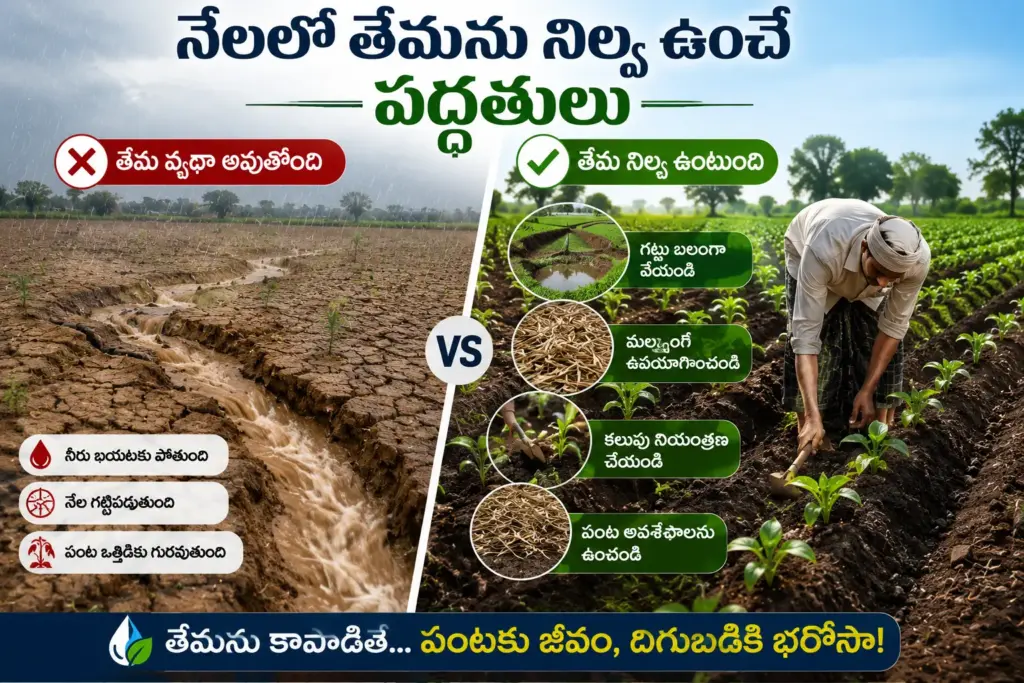వర్షాలు తక్కువగా ఉన్నప్పుడు నేలలో తేమను సంరక్షించే పద్ధతులు